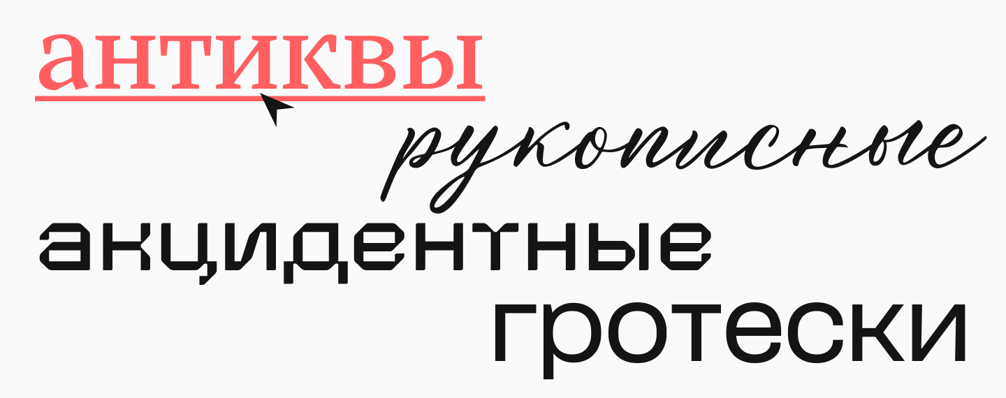Виды шрифтов: гротески, антиквы, рукописные, современные