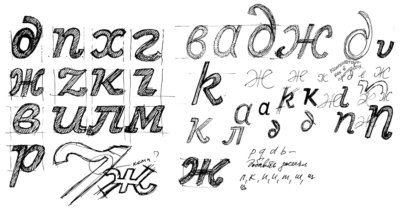Скетчи наклонного начертания моноширинного шрифт